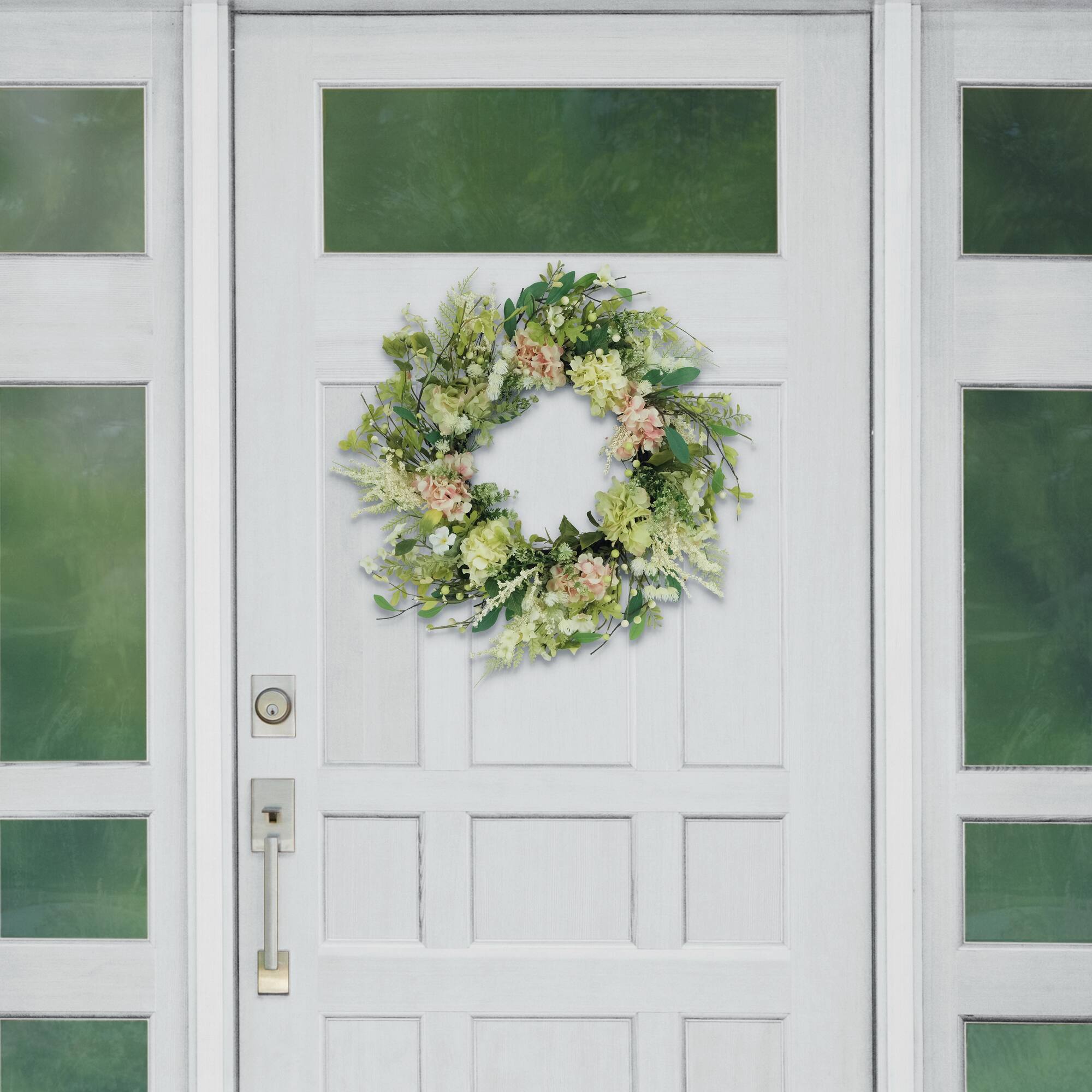 6 Pack: 24" Pink & Cream Hydrangea & Dogwood Floral Spring Wreath